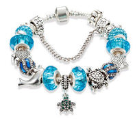 Turtles Charm Bracelets with Silver and Crystal Beads - Turt Vibe