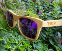 Turt Sunglasses, Sunset Palms, Bamboo, Natural with Purple Lens
