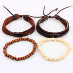 Vintage Male Handmade Leather Bracelet - Bohemian Wood Bead - Turt Life