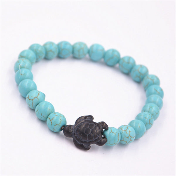 Turquoise Stone Beads with Sea turtle, Bracelet - Turt Vibe