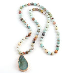 Amazonite Druzy Drop Pendant Stone Necklace